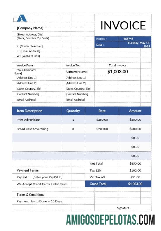 para download Modelo de fatura de publicidade